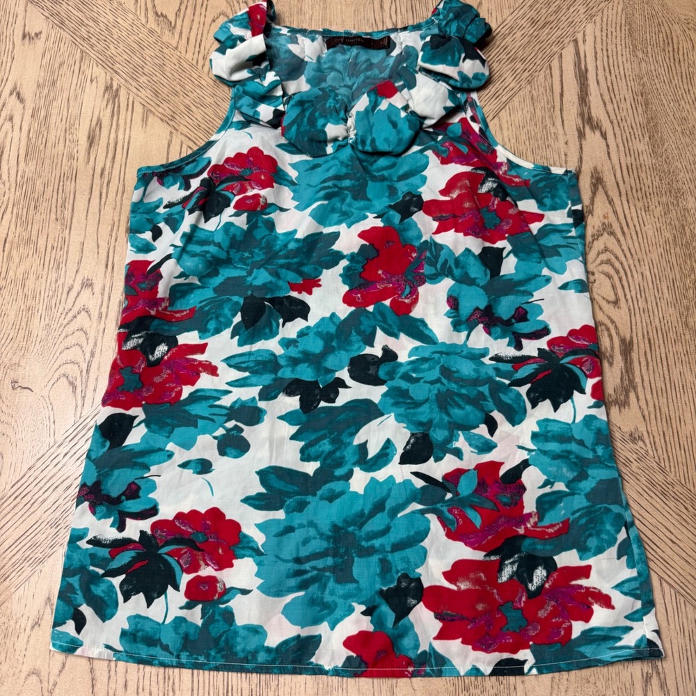 The Limited Size Small Floral Ruffle Neck Sleeveless Top‎ Summer Blouse